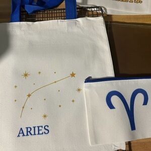 Aries Constellation White and Blue Tote Bag